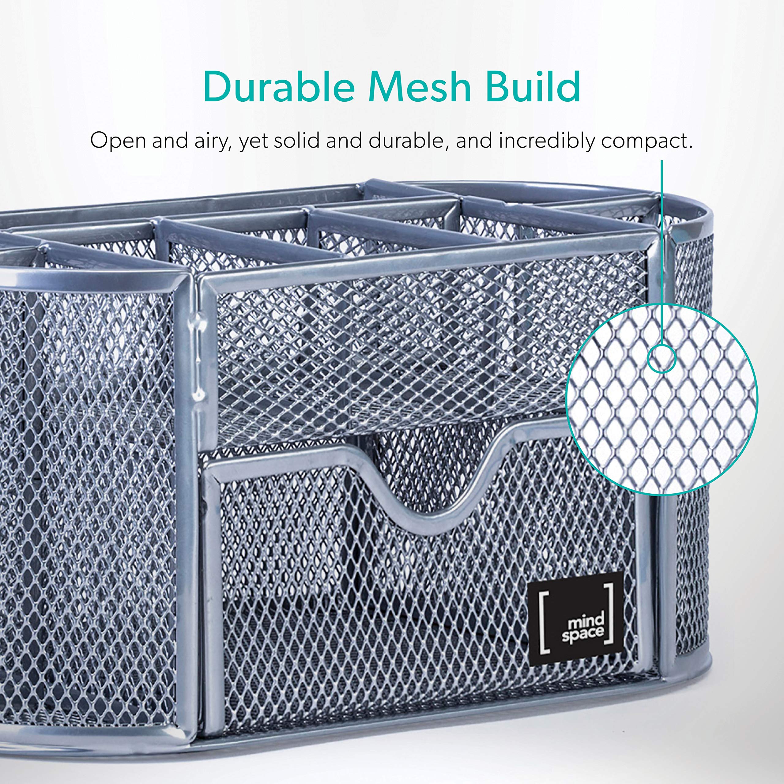 Mesh Desk Organizer with 8 Compartments & Drawer - Office Storage for Pens & Accessories | Workspace Essentials