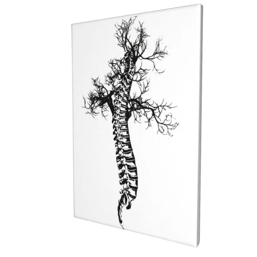 Black and White Spine Anatomy Wall Art Poster - Spine Therapist & Medical School Canvas Wall Decor - Ready to Hang 16x24 Inch (40x60cm) - Perfect for Living Room, Office, Bedroom & Clinic Decor