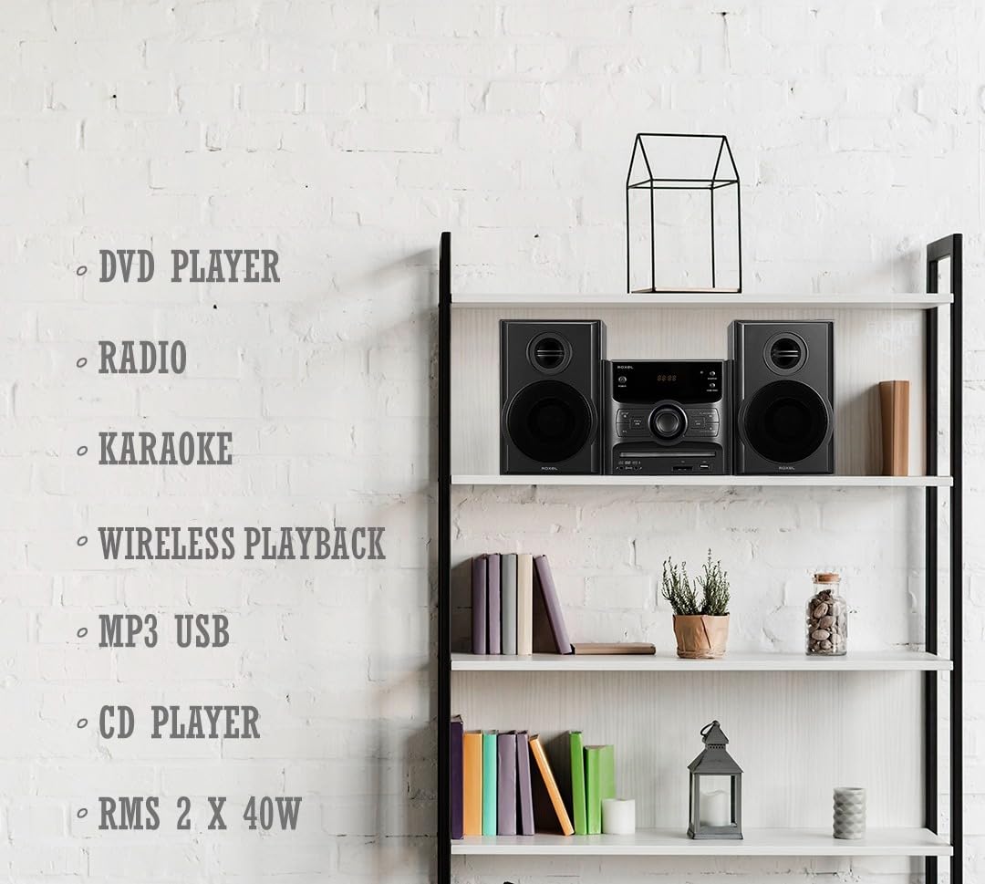 Roxel RCD-250BT Compact All-in-One Micro HiFi System with CD/DVD Player, Karaoke, Bluetooth, FM Radio, USB MP3 Playback & Remote - 40W RMS for Home Entertainment, Parties & Small Spaces