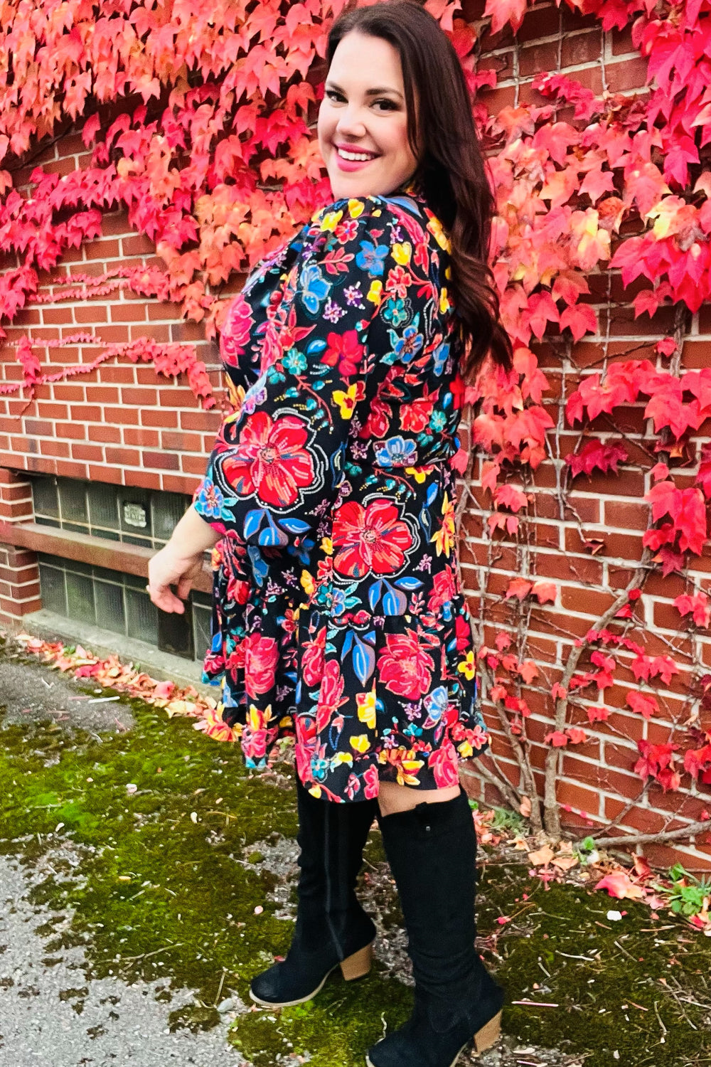 Elegant Black Floral Sequin Print Ruffle Sleeve Mock Neck Dress for Women - Perfect for Cocktail Parties, Date Nights & Special Occasions