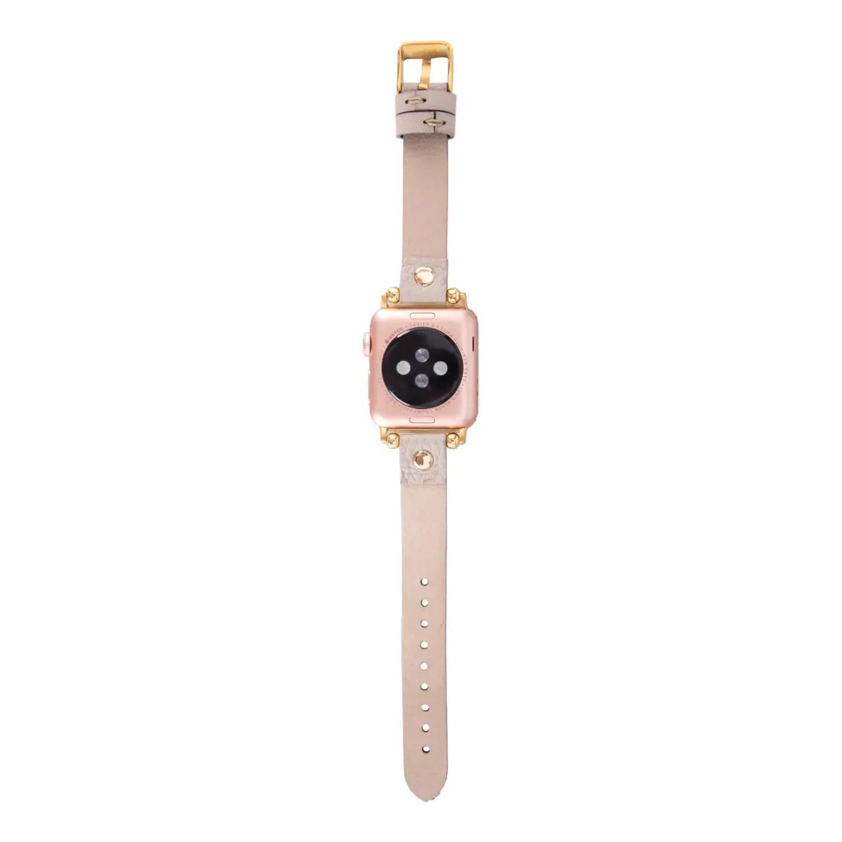 Slim Beige Leather Apple Watch Band with Gold Rivet - Premium Replacement Strap for Work, Gym & Everyday Wear