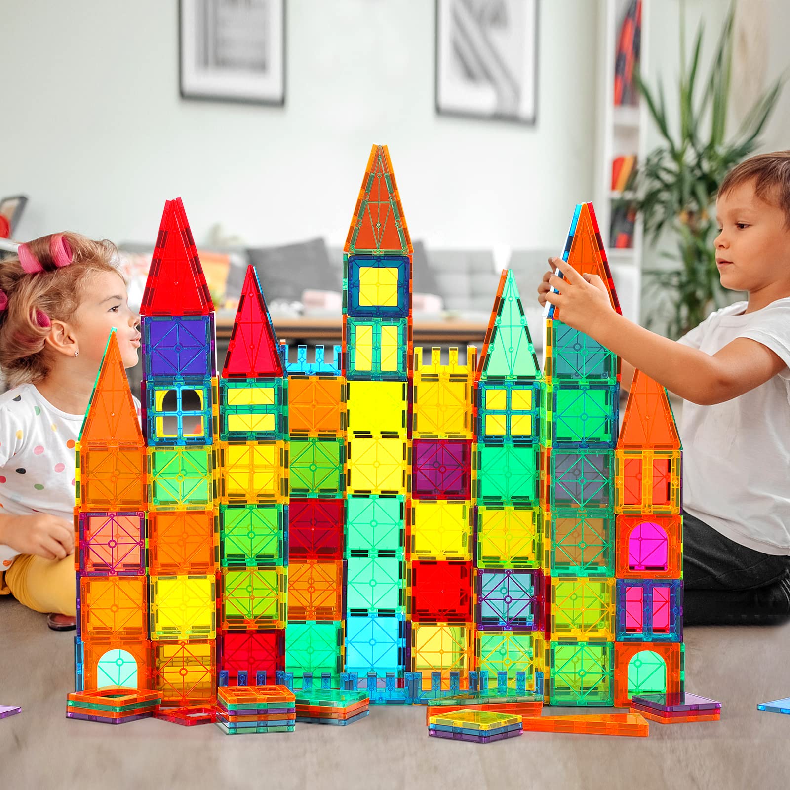 64PCS Magnetic Building Tiles Set - STEM Educational Toys for Kids | Creative Stacking Blocks for Boys & Girls | Perfect for Classroom, Playroom & Birthday Gifts
