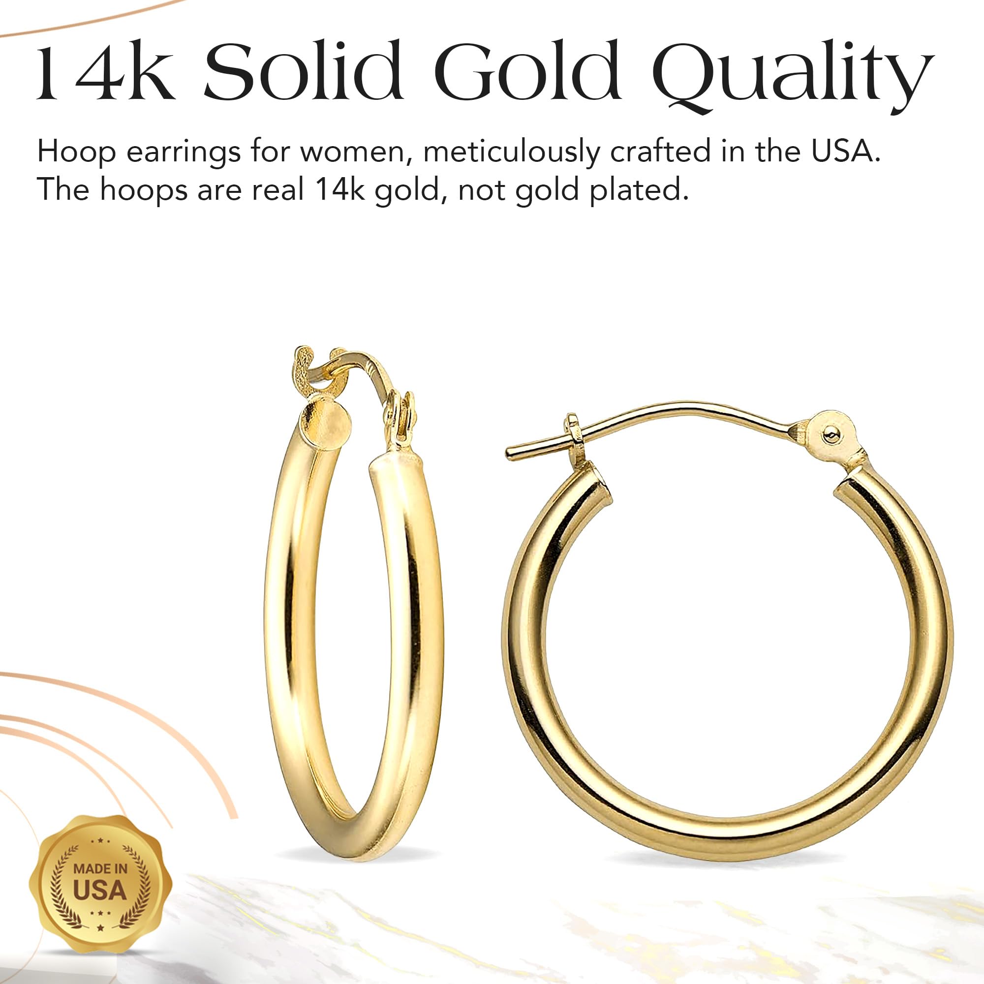 MAZZERI 14k Solid Gold Hoop Earrings for Women & Men - Hypoallergenic Real Gold Earrings, Yellow & White Gold Options, Handcrafted in USA | Perfect for Everyday Wear, Gifts & Special Occasions