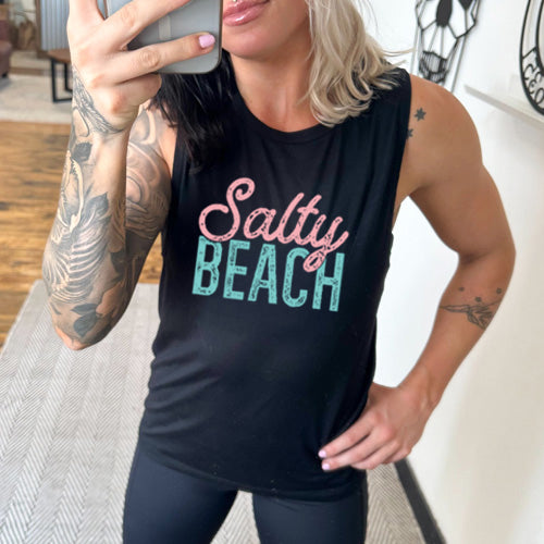 Men's Salty Beach Muscle Tank Top - Breathable Workout Shirt for Gym & Running | Casual Summer Beachwear for Outdoor Activities