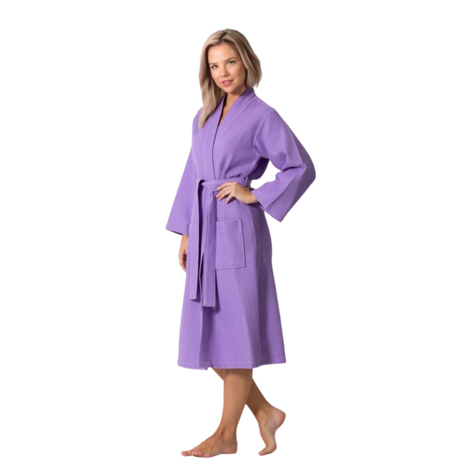 100% Cotton Women's Waffle Turkish Bathrobe - Soft & Absorbent Lavender Purple Robe - One Size Fits Most - Perfect for Spa, Beach Cover-Up & Relaxing at Home