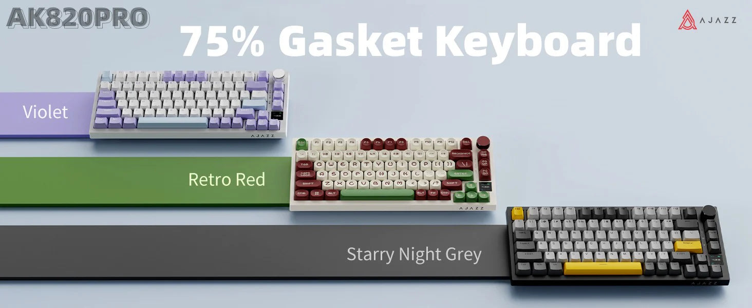 Ajazz AK820Pro Gray Mechanical Gaming Keyboard - RGB Backlit, Wired & Wireless, Hot-Swappable (Includes Gift Switches) for PC, Mac, Laptop - Perfect for Gaming, Typing & Office Work