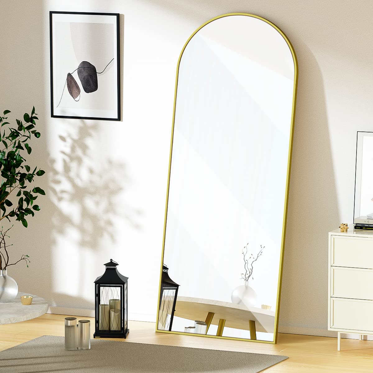 Koonmi 64x21 Inch Arched Gold Full Length Mirror - Aluminum Alloy Frame Standing, Hanging or Leaning Full Body Mirror for Living Room, Bedroom, Dressing Room & Entryway Decor