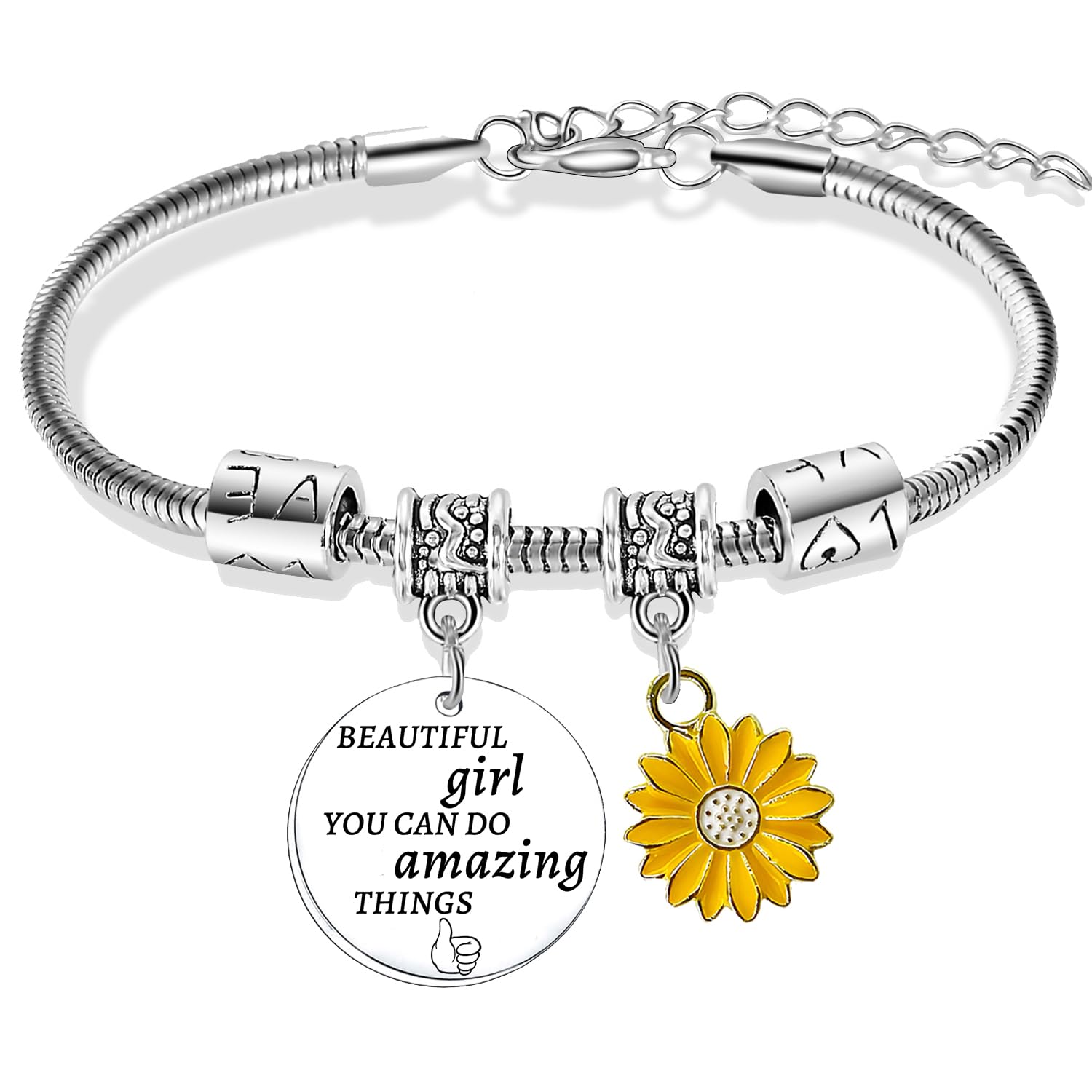 Sunflower Charm Bracelet for Women - Adjustable Inspirational Jewelry, Motivational & Encouragement Gift for Christmas, Birthday, Graduation - Perfect for Daily Wear, Office, or Special Occasions