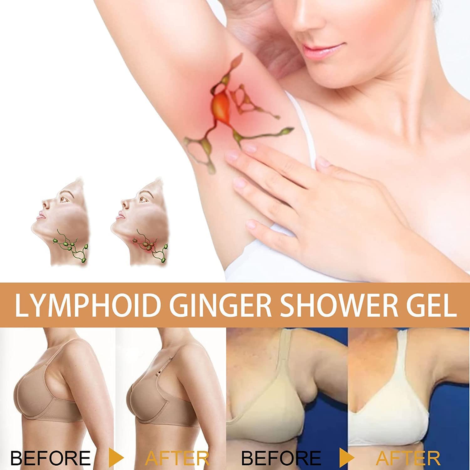 Organic Ginger Lymphatic Drainage Shower Gel - Natural Herbal Moisturizing Body Wash with Gingerol for Skin Rejuvenation & Detox (5 Pack) | Perfect for Post-Workout Recovery & Spa-Like Relaxation at Home