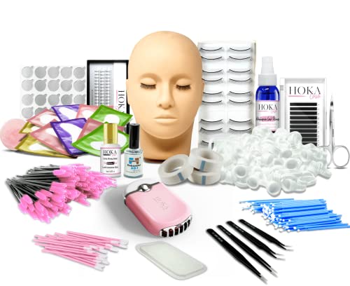 Professional Eyelash Extension Kit for Beginners - Includes Mannequin Head, Individual Lashes, Glue & Fan Dryer - Perfect for Cosmetology Training, Esthetician & Lash Technician Supplies - Ideal for Salon Practice & Home Use