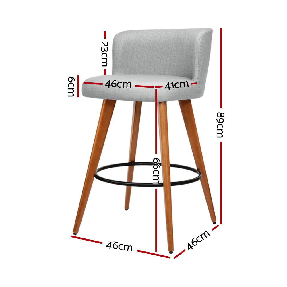 4 Bar Stools with Linen Padded Seats - Solid Wood Frame in Grey - Perfect for Kitchen Island, Breakfast Nook & Home Bar Decor