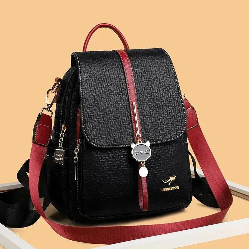 Stylish PU Leather Women's Backpack for Work, Travel & College - Waterproof Laptop Bag with USB Charging Port