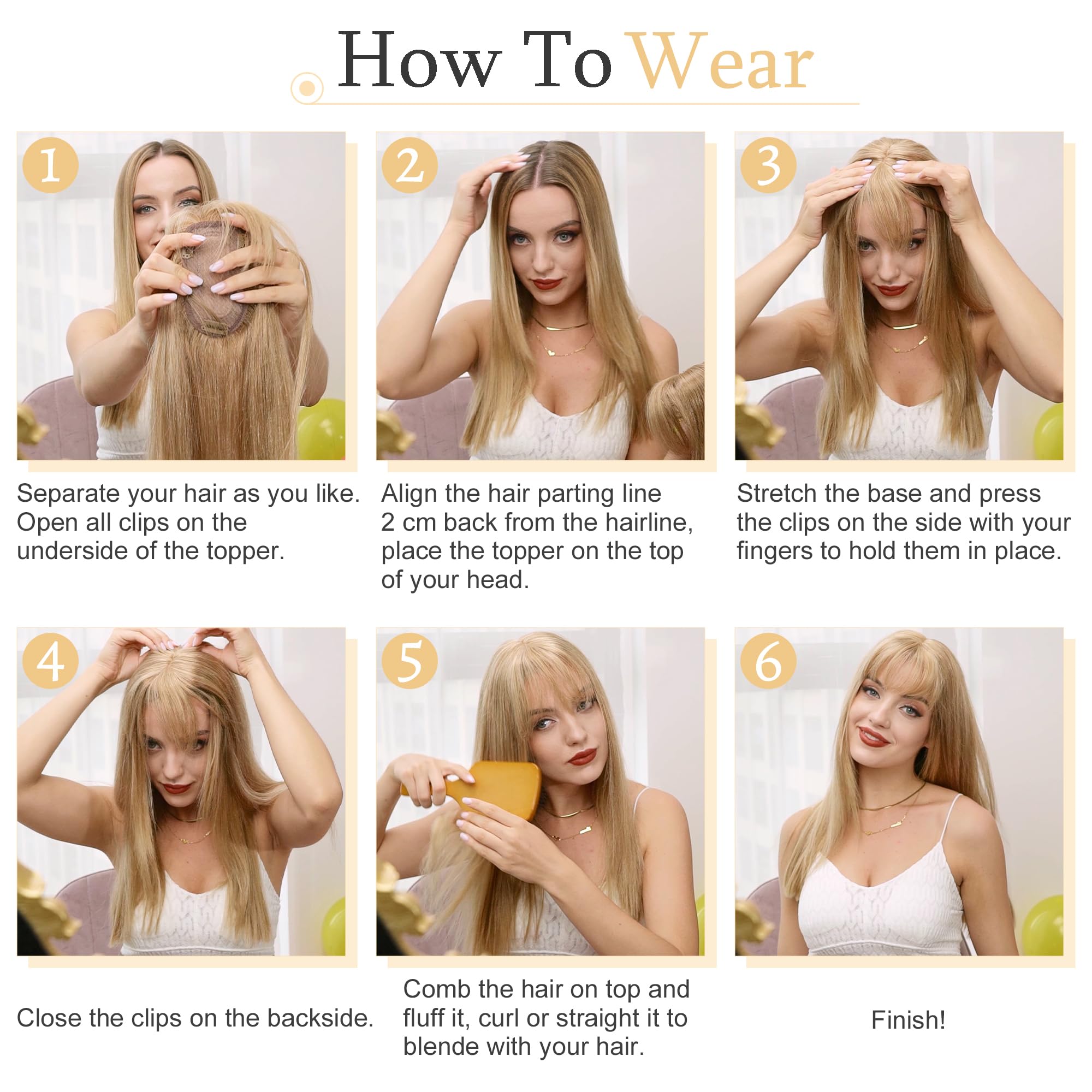 SEGO 150% Density Human Hair Toppers for Women with Bangs - 18