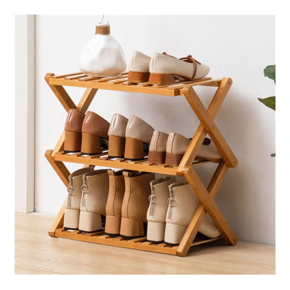 AVEO 3-Tier Folding Shoe Rack - Large Capacity Bamboo Shoe Organizer | Space-Saving Entryway Shoe Shelf 19.7