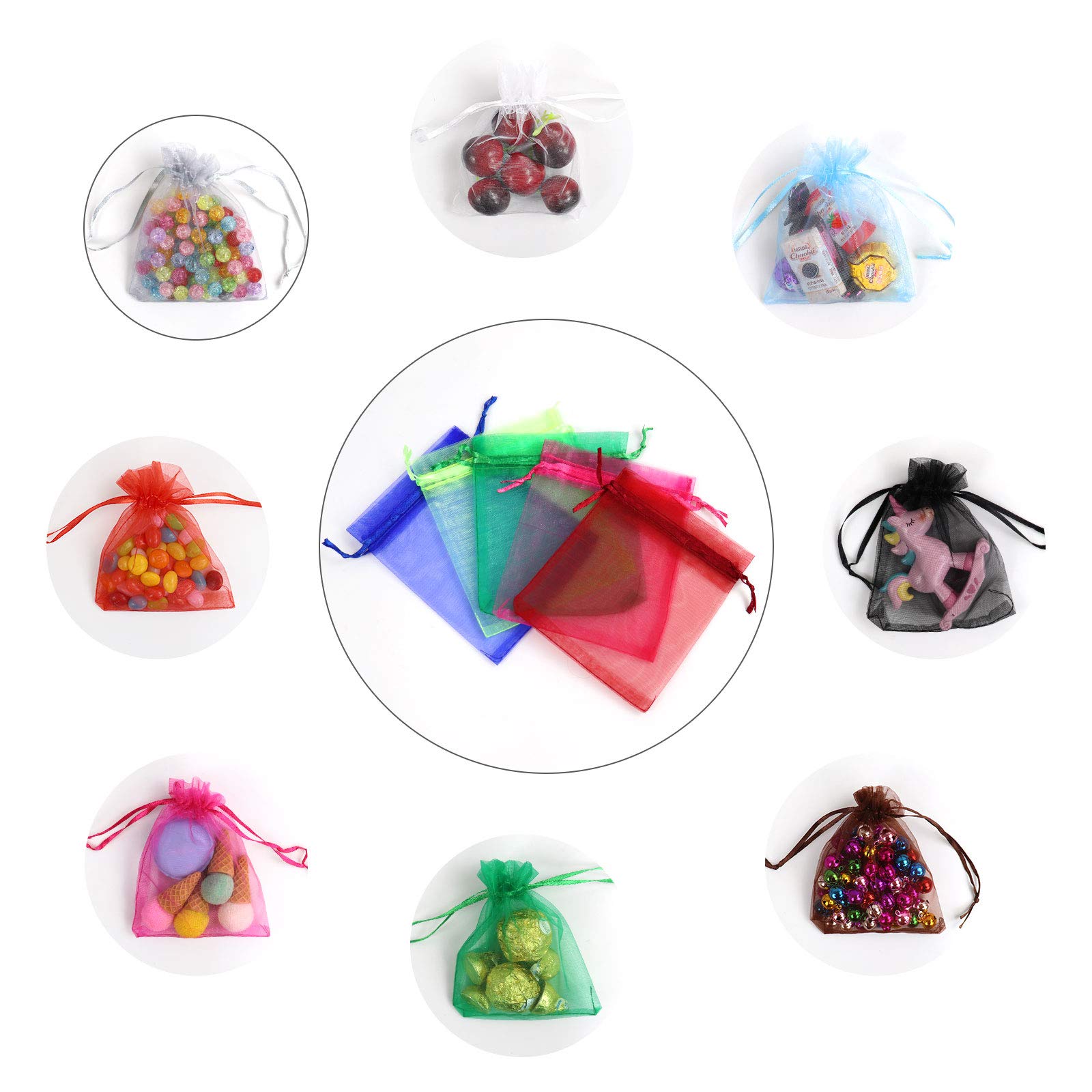 Lautechco 100Pcs 6x8 Inches Mixed Color Organza Drawstring Gift Bags - Perfect for Wedding Favors, Party Gifts, Jewelry Packaging & DIY Crafts