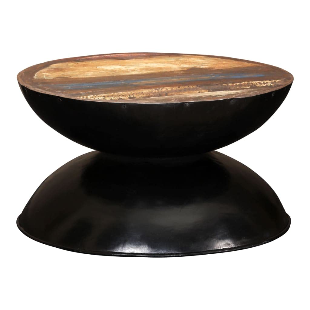 vidaXL Solid Reclaimed Wood Coffee Table - Black Base, Sanded & Lacquered Finish for Living Room, Bedroom, or Office | Modern End Table & Side Table for Sofa & Couch | Rustic Home Furniture