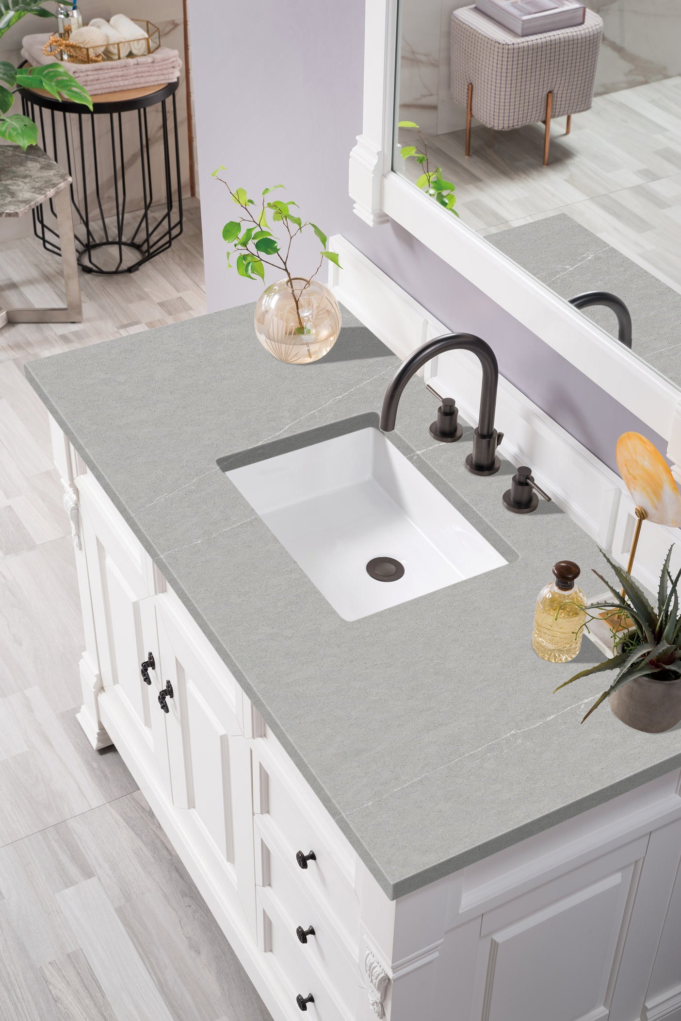 Brookfield 48 Inch Single Bathroom Vanity Set with Bright White Finish & 3CM Eternal Serena Quartz Countertop - Perfect for Modern Bathrooms & Home Renovations