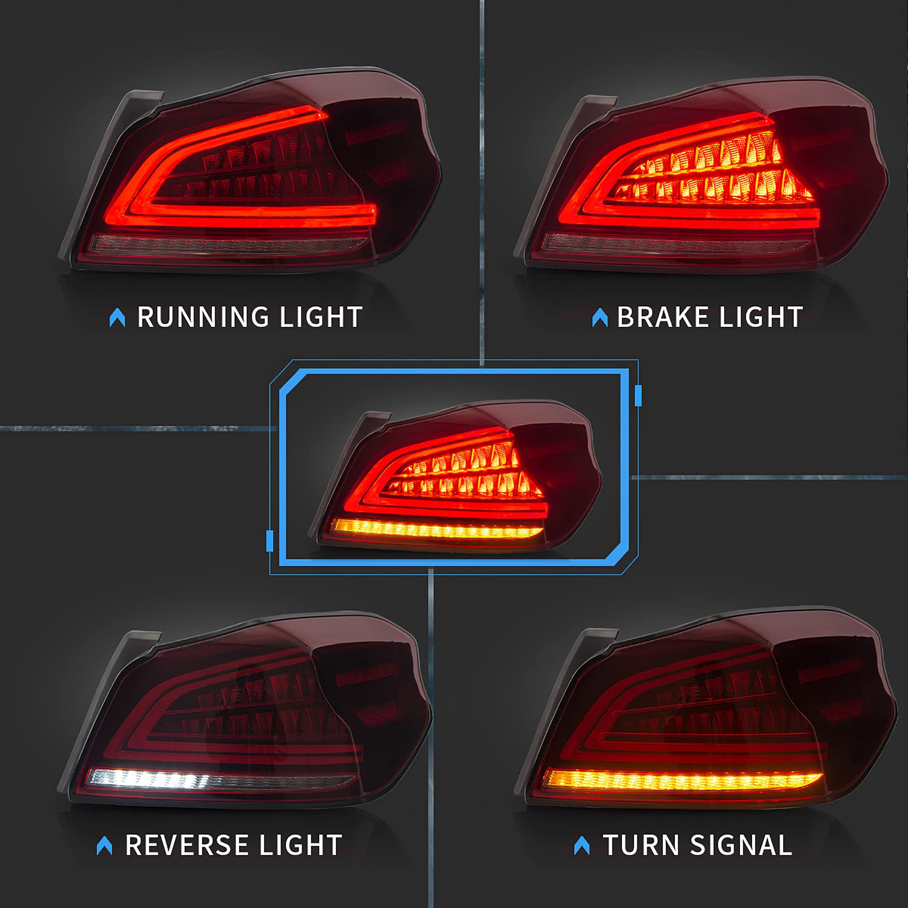 VLAND LED Tail Lights for Subaru WRX 2014-2021 - Red Rear Lamp Assembly with Switchback Turn Signal (Driver & Passenger Side Pair) - Upgrade Your Car's Style & Safety for Night Driving