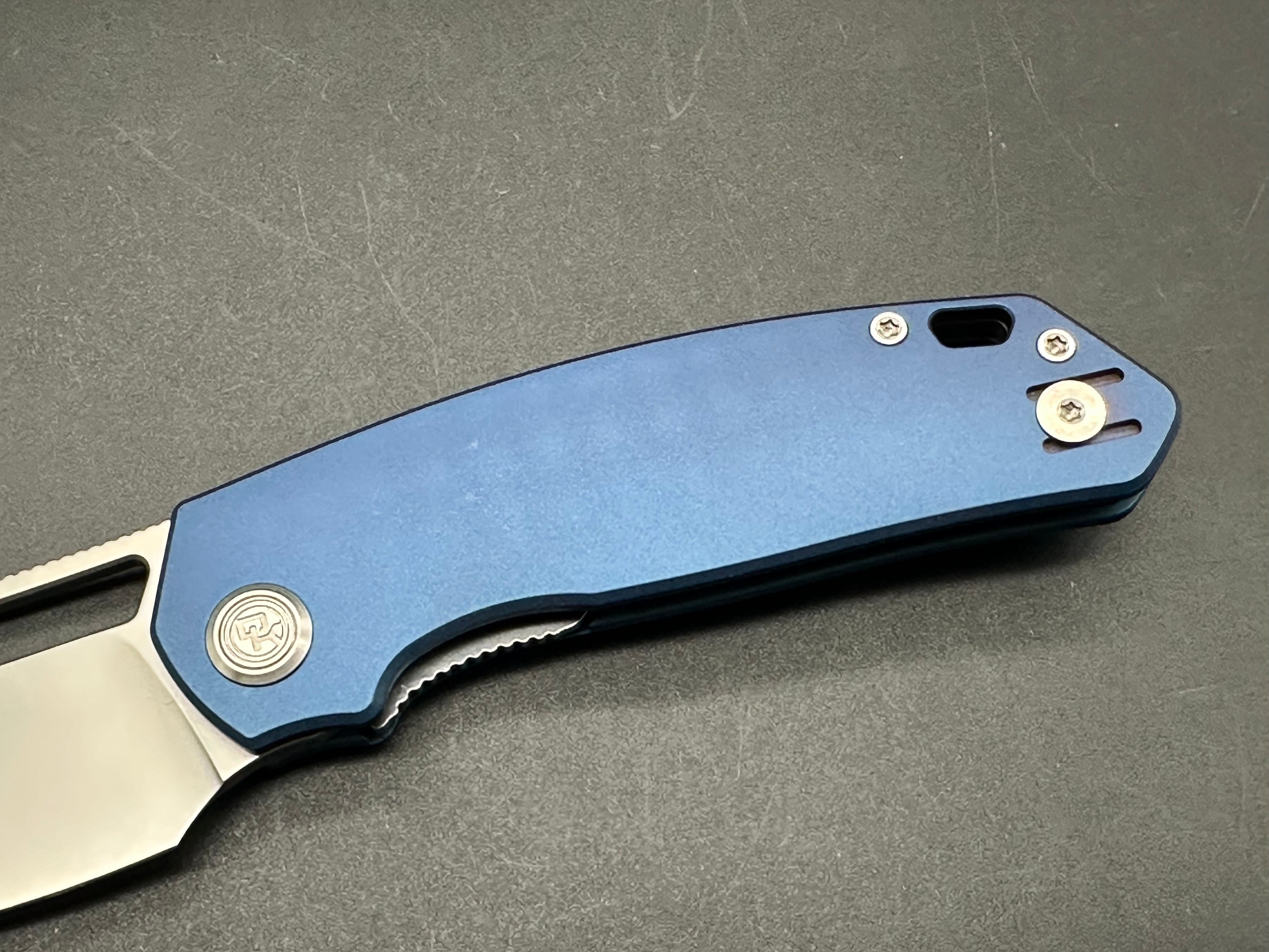 DIVO KNIVES GROWLER V2 Pocket Knife - Blue Aluminum Handle, Sandwashed 154CM Steel, Plain Edge - EDC, Camping, Outdoor Survival Tool