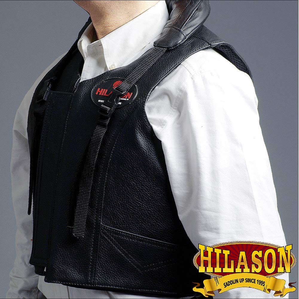HILASON Leather Bull Riding Vest - Black Unisex Sleeveless Safety Vest for Rodeo & Equestrian Sports | Protective Gear for Bull Riders, Ranchers & Western Enthusiasts | Perfect for Rodeo Competitions, Ranch Work & Cowboy Events