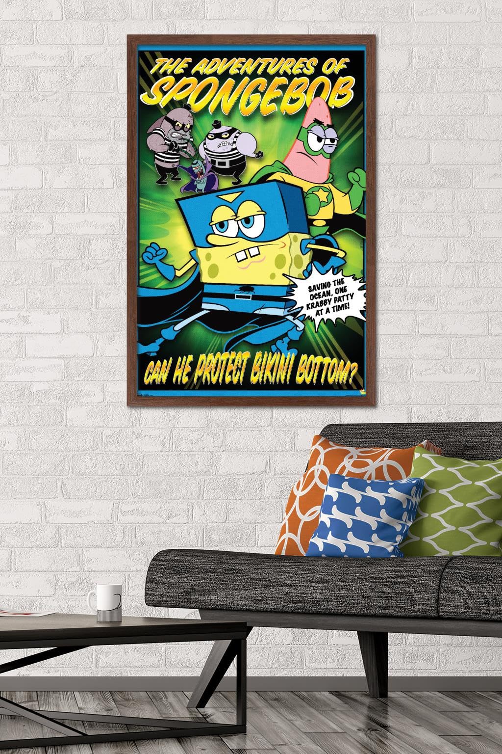 Trends International Nickelodeon Spongebob Squarepants Funny Wall Art Poster - 22.375 x 34 Inches Mahogany Framed Decor for Kids Room, Living Room & Office