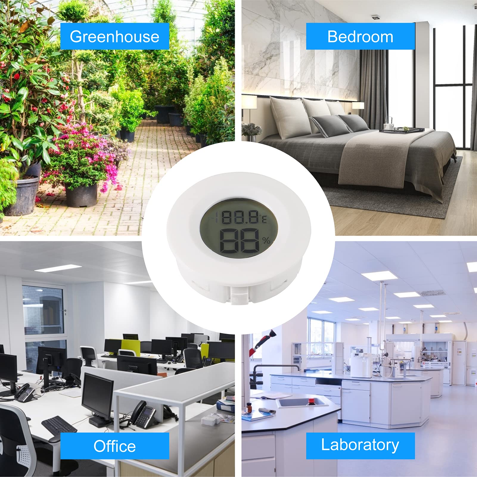4-Pack Mini Digital Hygrometer Thermometer with LCD Display - Indoor/Outdoor Humidity & Temperature Monitor for Humidifiers, Dehumidifiers, Greenhouse, Reptile Terrariums, Plant Care & Humidors (White) - Fahrenheit(℉)/Celsius(℃) Switchable - Perfect for Home, Office & Gardening Use