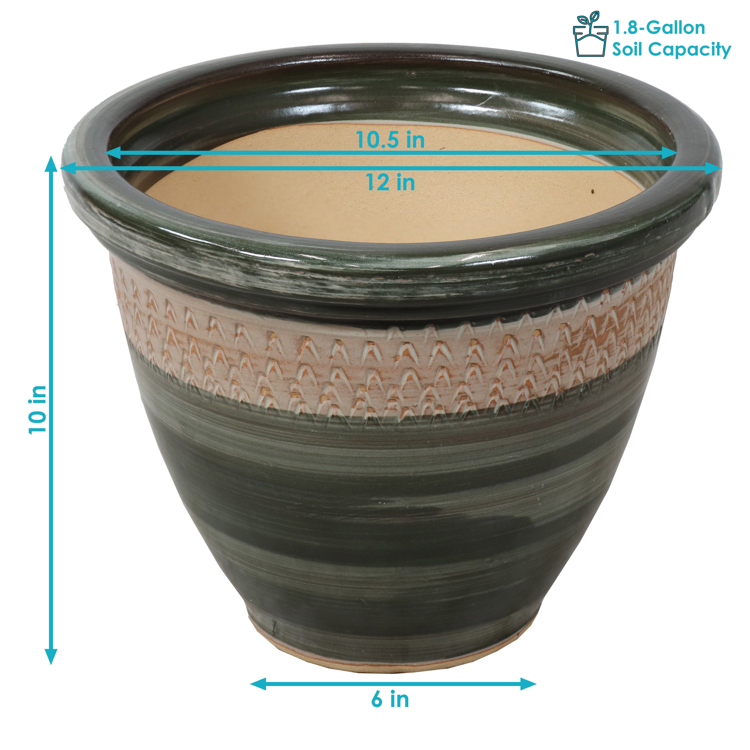Sunnydaze Set of 2 Indoor/Outdoor Ceramic Planters - 12 Inch Decorative Flower Pots for Home, Garden, Patio & Balcony Decor