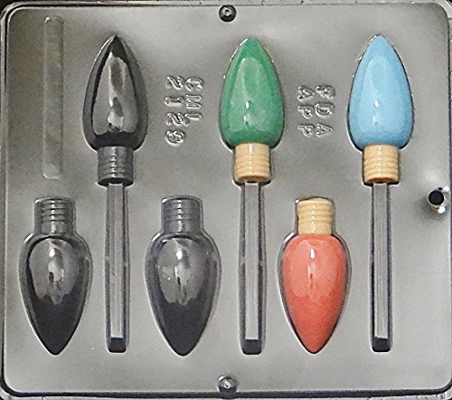 Christmas Bulb Light Lollipop Chocolate Candy Mold - 6 Cavity Silicone Baking Mold for Holiday Treats, DIY Candy Making, Christmas Party Favors & Gift Ideas