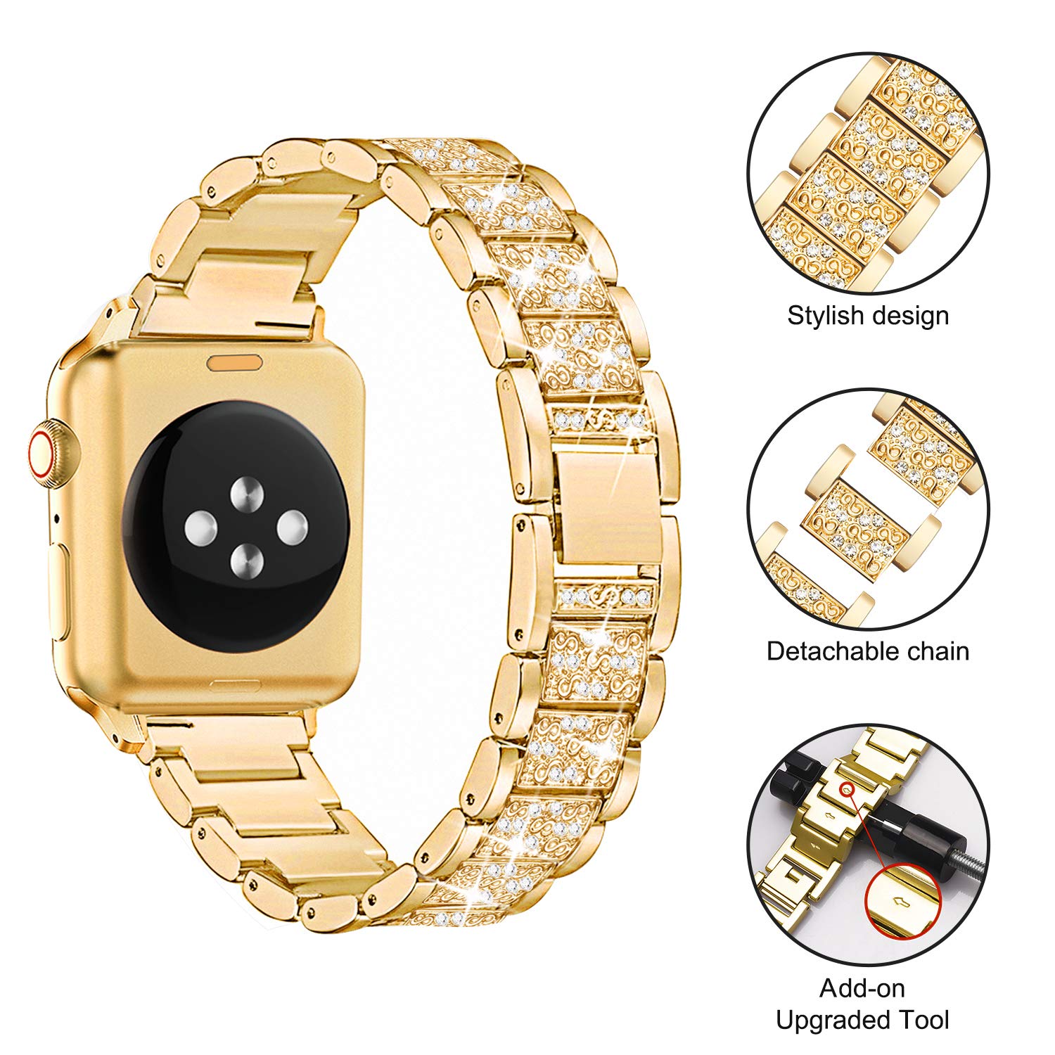 Mesime Compatible Apple Watch Band with Screen Protector Case - Jewelry Replacement Bands for 38mm/40mm/41mm/42mm/44mm/45mm/46mm iWatch Series 10/9/8/7/6/5/4/3/2/1/SE (2 Pack) - Stylish Protective Cover for Women | Perfect for Workout, Office & Daily Wear