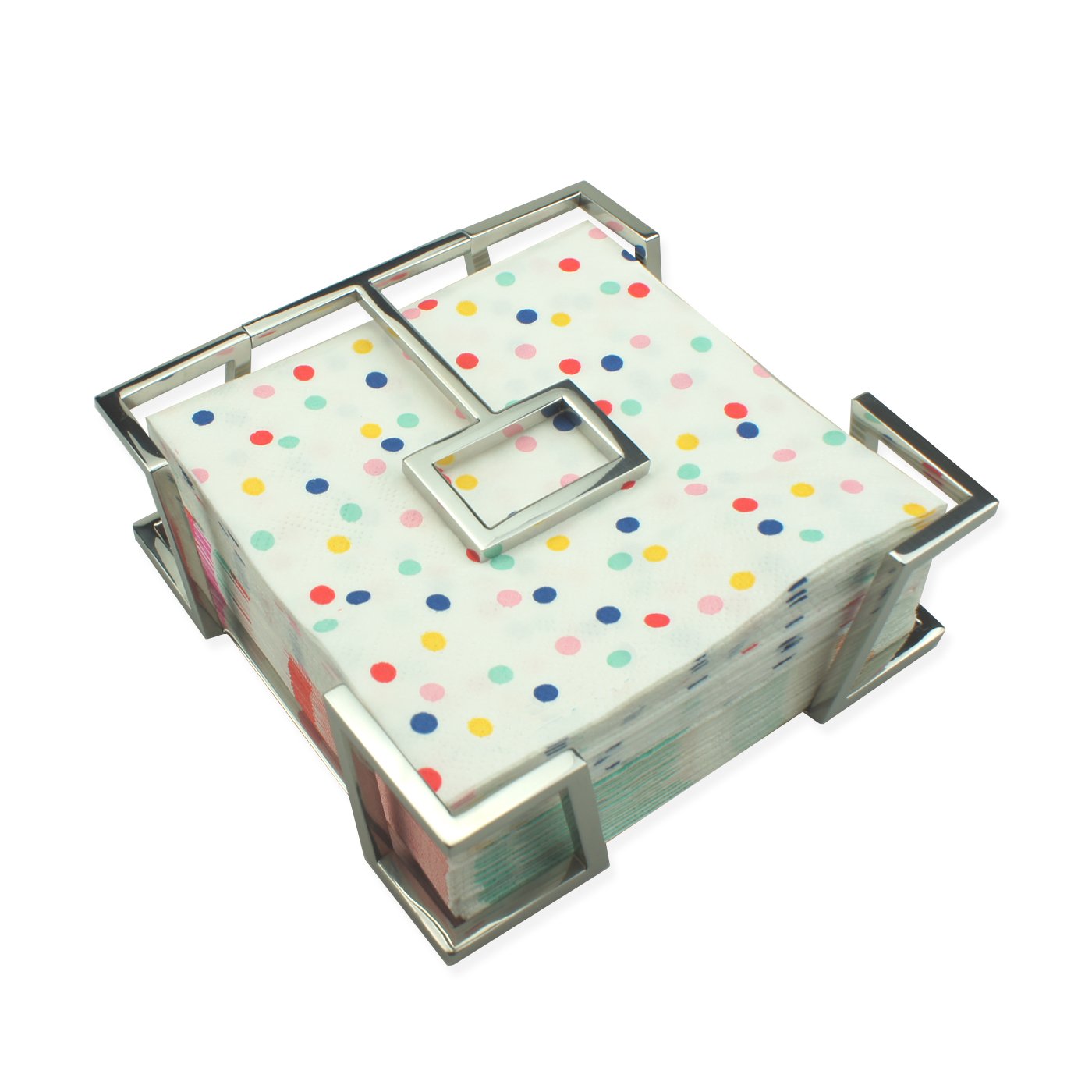 Stainless Steel Mirror Polish Modern Art Cocktail Napkin Holder - Patent Pending Design for Beverage & Crystal Ware - Perfect for Christmas, Thanksgiving Gifts & Party Table Decor (Model: mr115)
