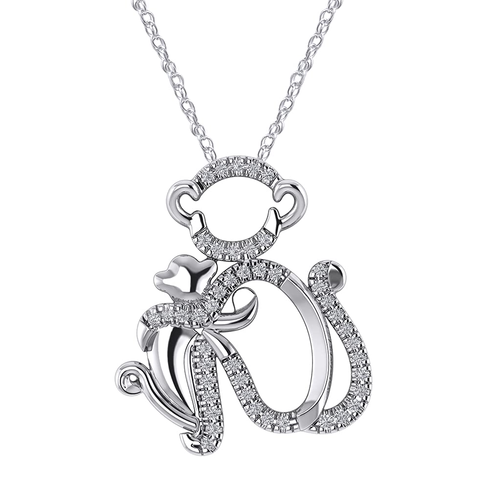 0.14 CTW 14K, 10K, 925 Sterling Silver Monkey Pendant Necklace - Mother's Love Jewelry Gift for Women - Perfect for Mother's Day, Christmas, Birthday & Anniversary Celebrations