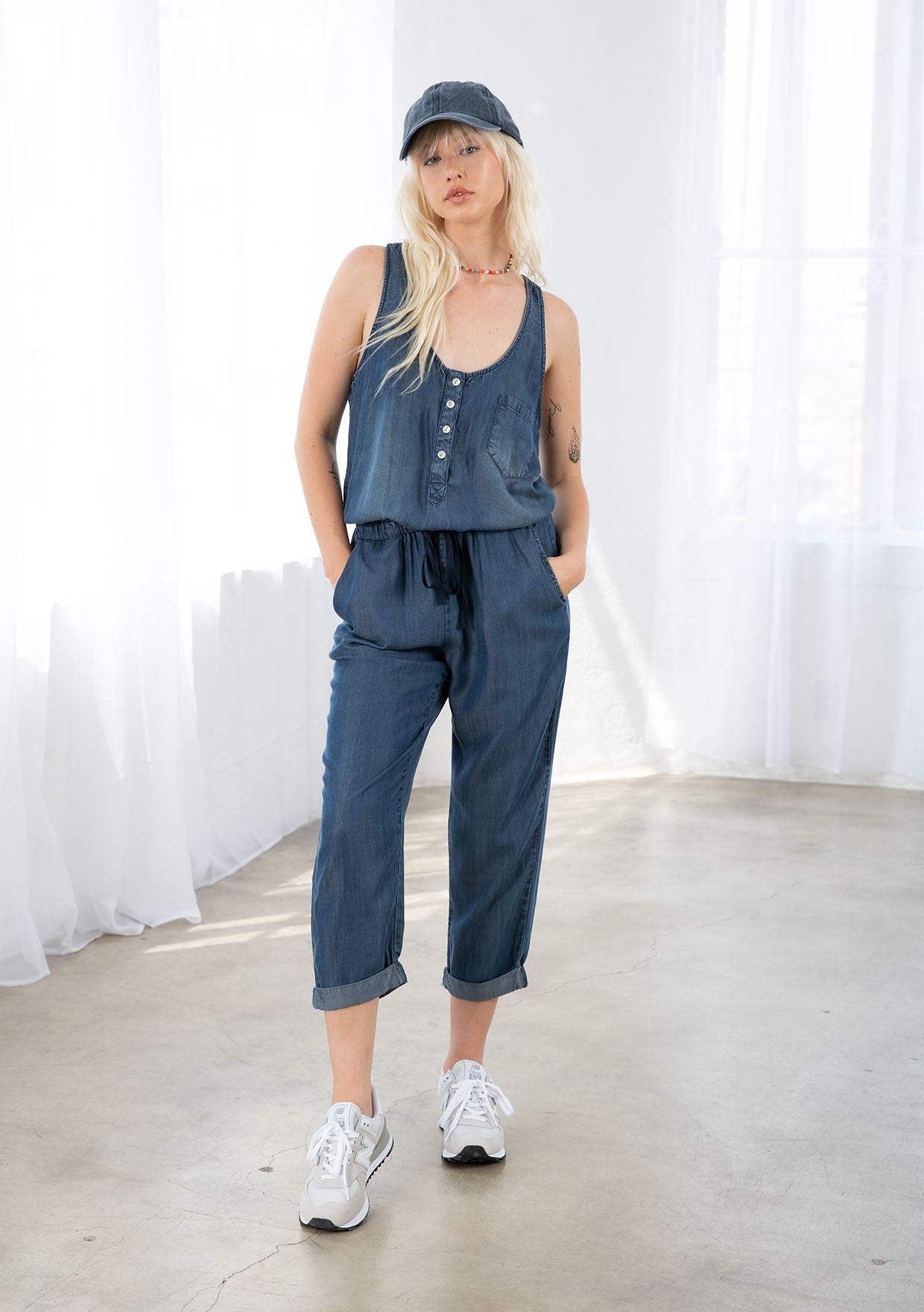 Stylish Button Front Tencel Jumpsuit for Women - Comfortable & Breathable Romper - Perfect for Casual Outings, Summer Travel & Beach Vacations