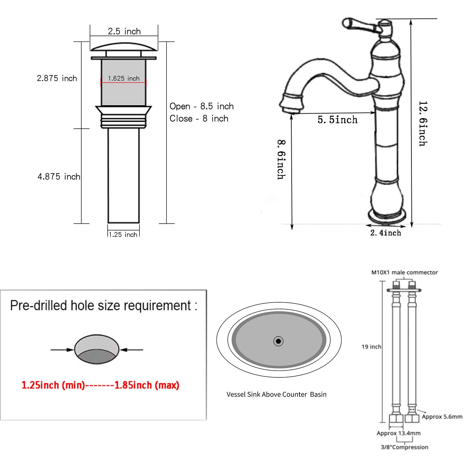 GGStudy 360° Swivel Single-Handle Bathroom Faucet - One Hole Vessel Sink Faucet with Pop Up Drain, Grey Farmhouse Vanity Faucet for Bathroom Sink, Perfect for Modern Farmhouse & Rustic Bathroom Decor