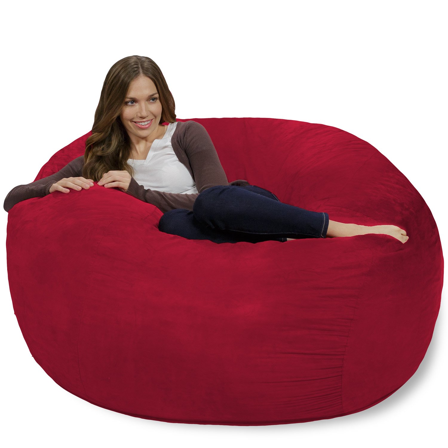 Chill Sack 4' Giant Memory Foam Bean Bag Chair - Extra Large Sofa with Soft Microfiber Cover in Cinnabar Red | Perfect for Living Room, Game Room & Dorm Lounge