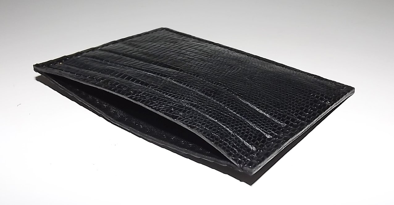 Baglioni Italia Genuine Lizard Leather Men's Slim Front Pocket Wallet - RFID Blocking Card Holder for Business & Travel (Black)