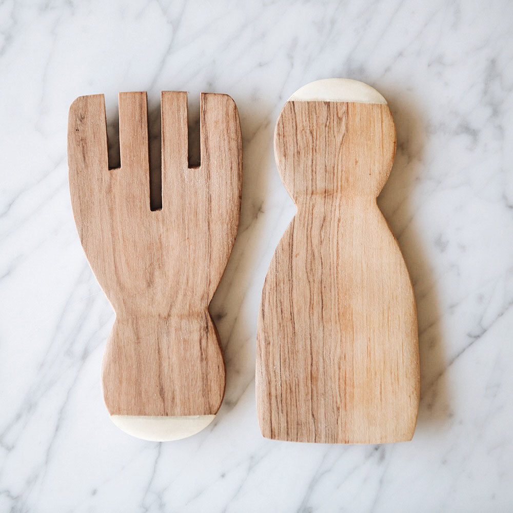 Premium Wild Olive Wood Salad Servers Set - Handcrafted Wooden Paddle Utensils for Serving Tossed Salads, Pasta & Appetizers - Perfect for Dinner Parties, BBQs & Healthy Eating