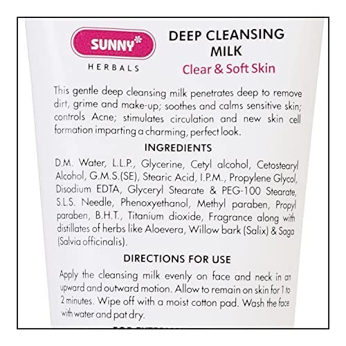 Sunny Deep Cleansing Milk with Aloe Vera - Gentle Makeup Remover & Skin Soother for Sensitive Skin | Deep Cleanses Pores, Removes Dirt & Makeup | Hydrates & Calms Irritation | Perfect for Daily Skincare Routine | 100ml (Pack of 2)