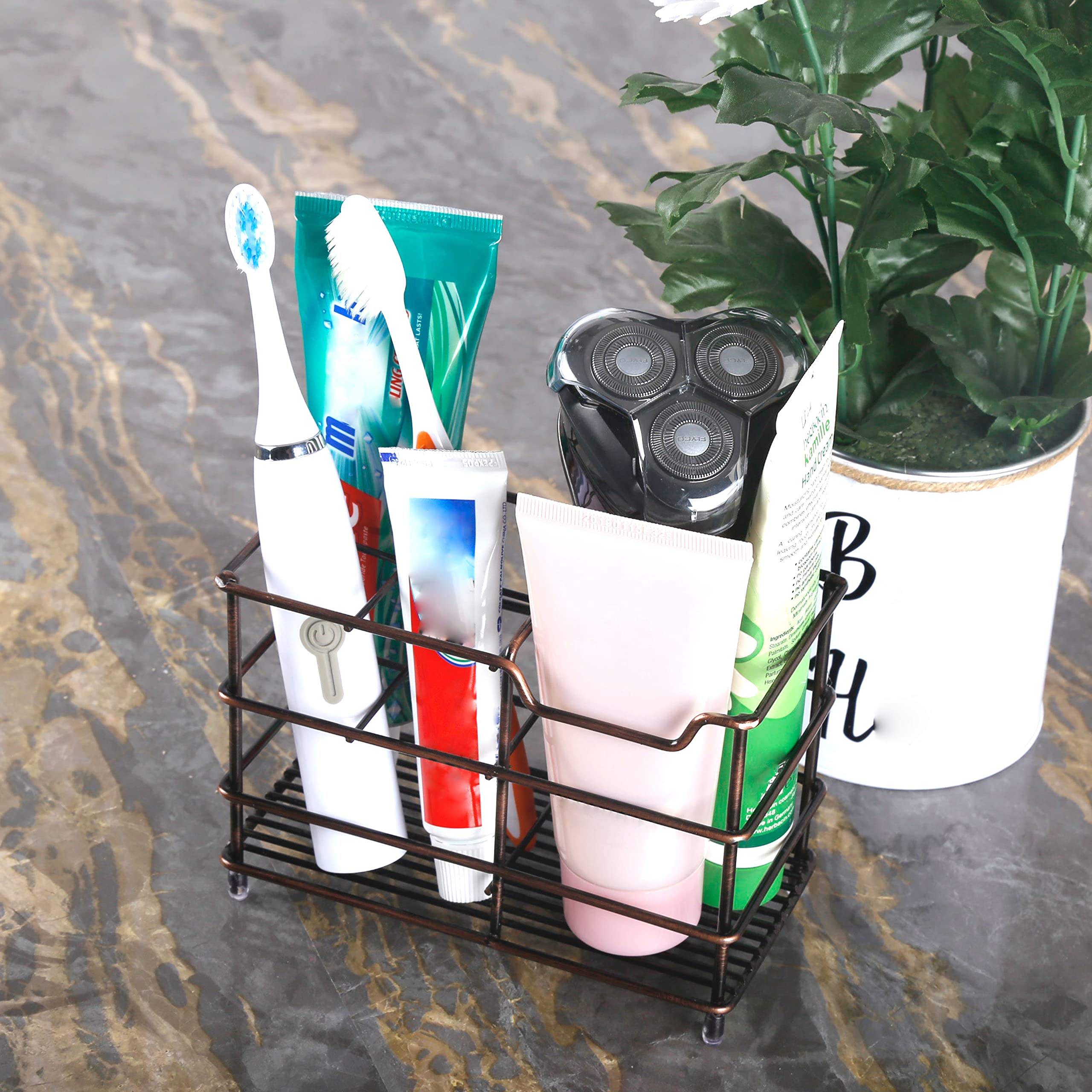 Stainless Steel Electric Toothbrush Holder & Toothpaste Organizer Stand - Dseap Bathroom Toothbrush Caddy in Red Antique Copper for Modern Bathroom Organization