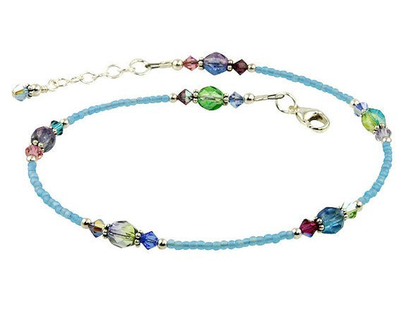 Ocean Aqua Pastel Crystal Beaded Anklet - Elegant Summer Beach Jewelry for Women, Boho Chic Ankle Bracelet, Perfect for Vacation, Wedding, and Festival Accessories