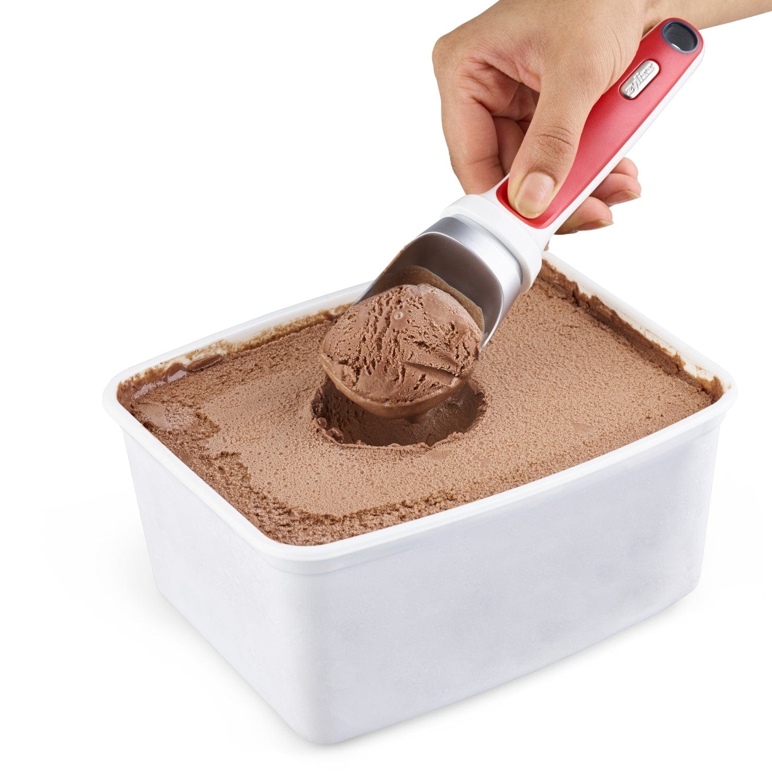 Zyliss Right Scoop Ice Cream Scoop - Ergonomic Handle, Durable Stainless Steel, Perfect for Ice Cream Parlors & Home Dessert Serving (Red)
