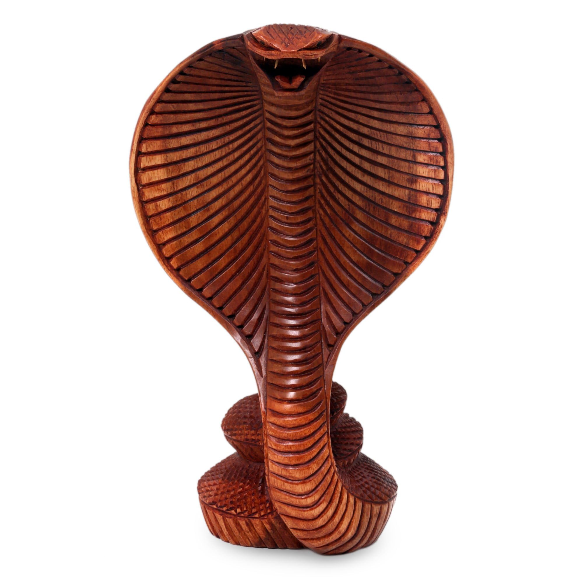 Hand Carved Natural Wood Snake Sculpture - 9.75