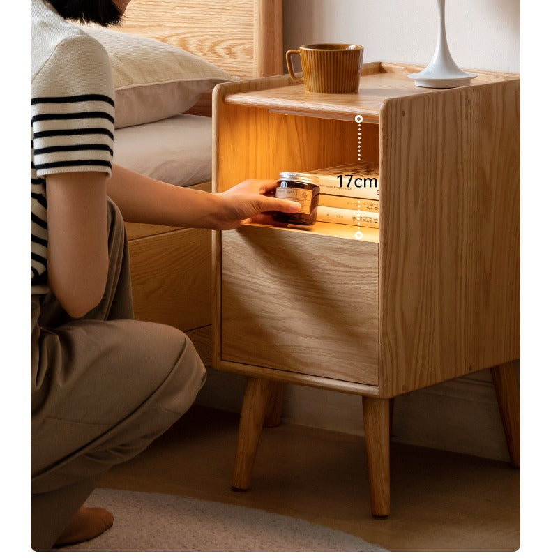 Solid Wood Ultra Narrow Nightstand - Oak, Rubber, Cherry - Perfect for Small Bedrooms, Apartments & Tight Spaces