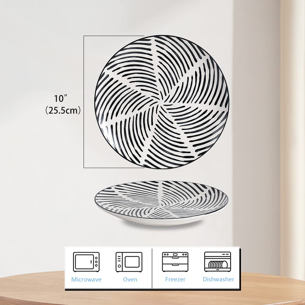AHX 10-Inch Ceramic Dinner Plates Set of 6 - Modern Black Porcelain Round Plates for Dining | Dishwasher, Microwave & Oven Safe - Perfect for Family Meals, Dinner Parties & Restaurant-Style Presentation
