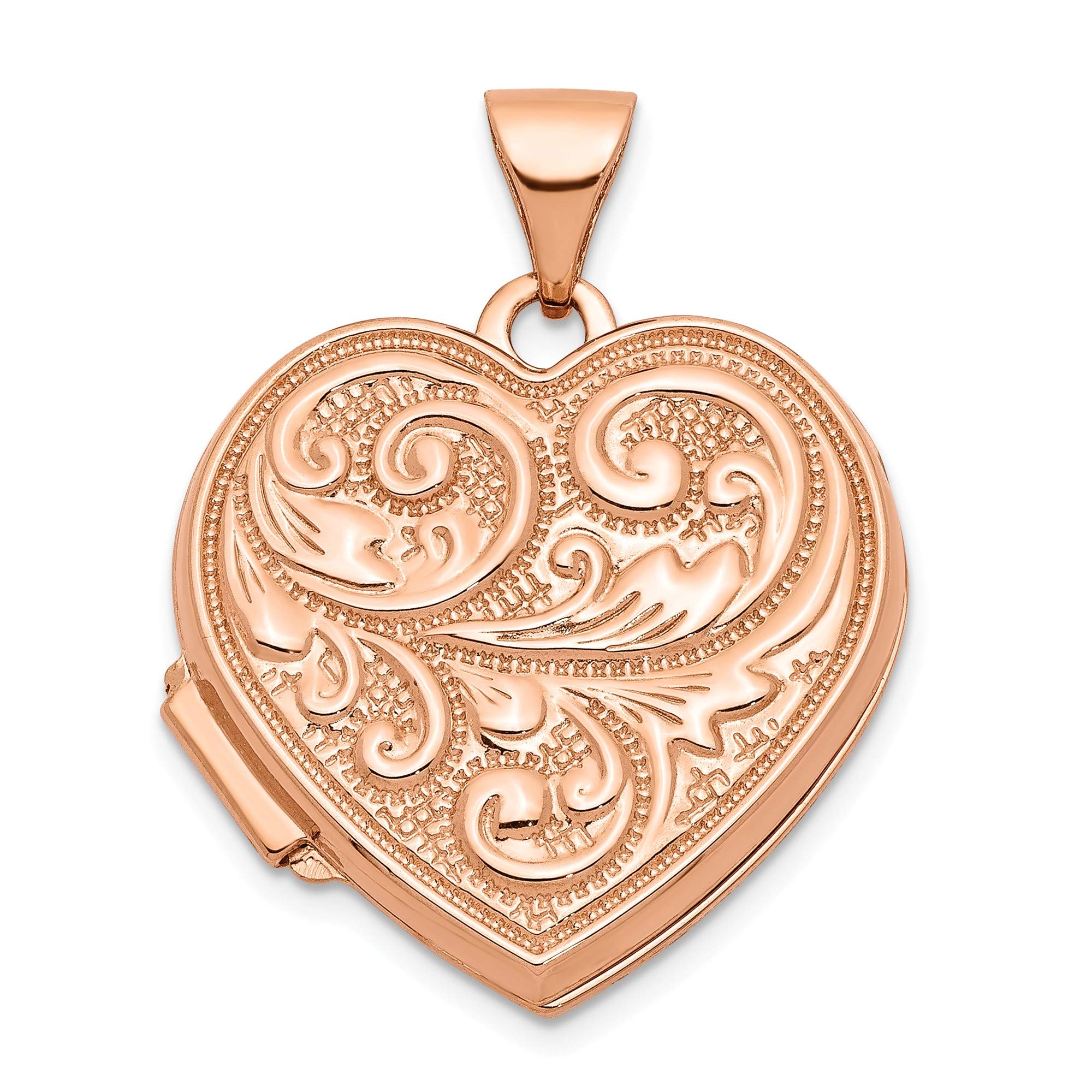 14K Rose Gold 18mm Heart Locket Necklace - Engraved 