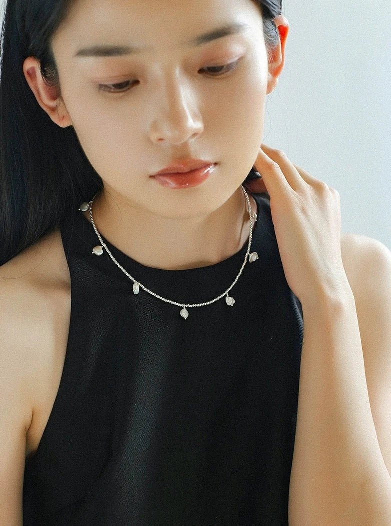 Elegant Natural Silver Beads and Pearl Pendant Necklace for Women - Handmade Jewelry Gift for Wedding, Anniversary & Special Occasions