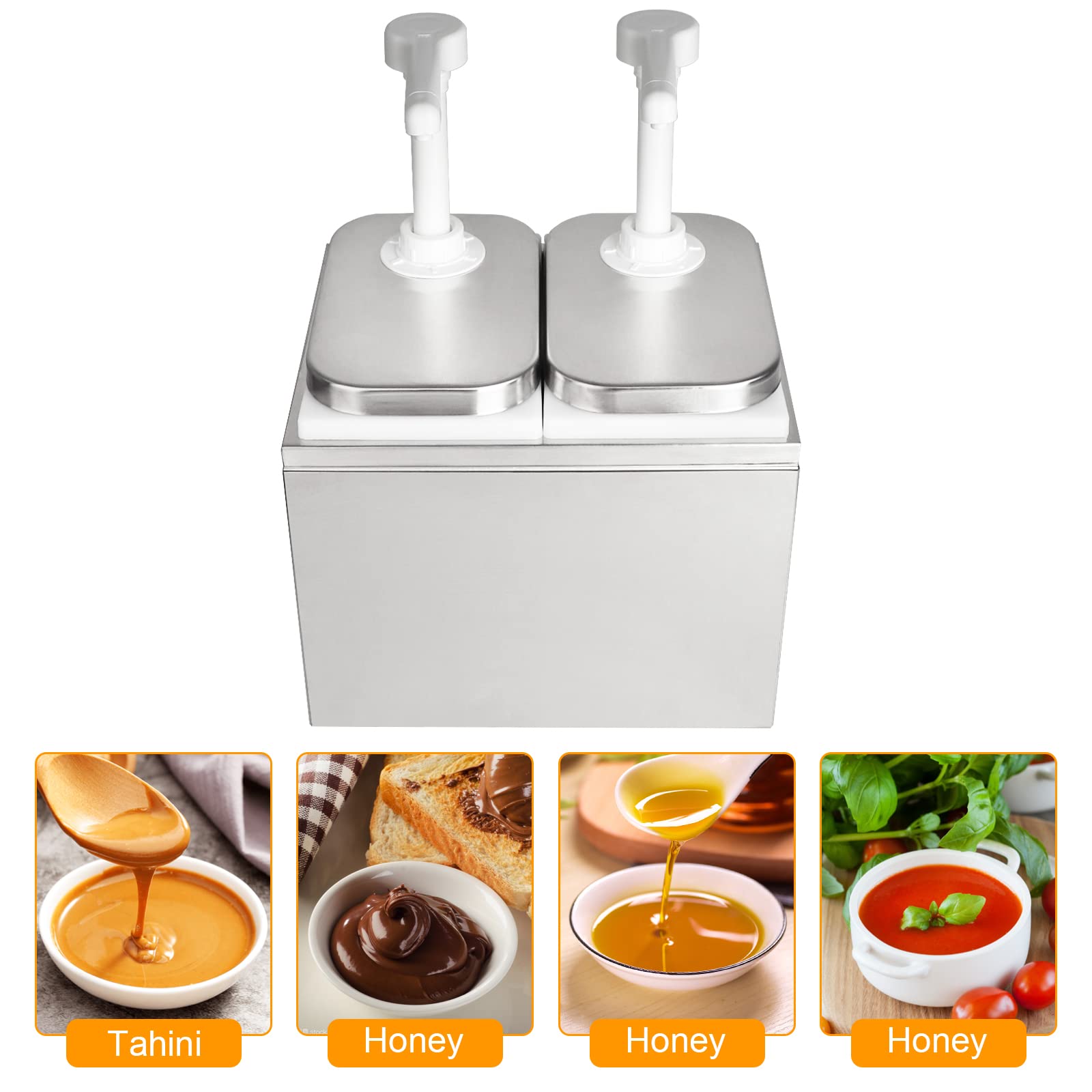 Manste 1Pack 4L Stainless Steel Condiment Pump Dispenser for Salad, Jam, Seasoning & Sauces - Commercial Kitchen, Restaurant & Home Use