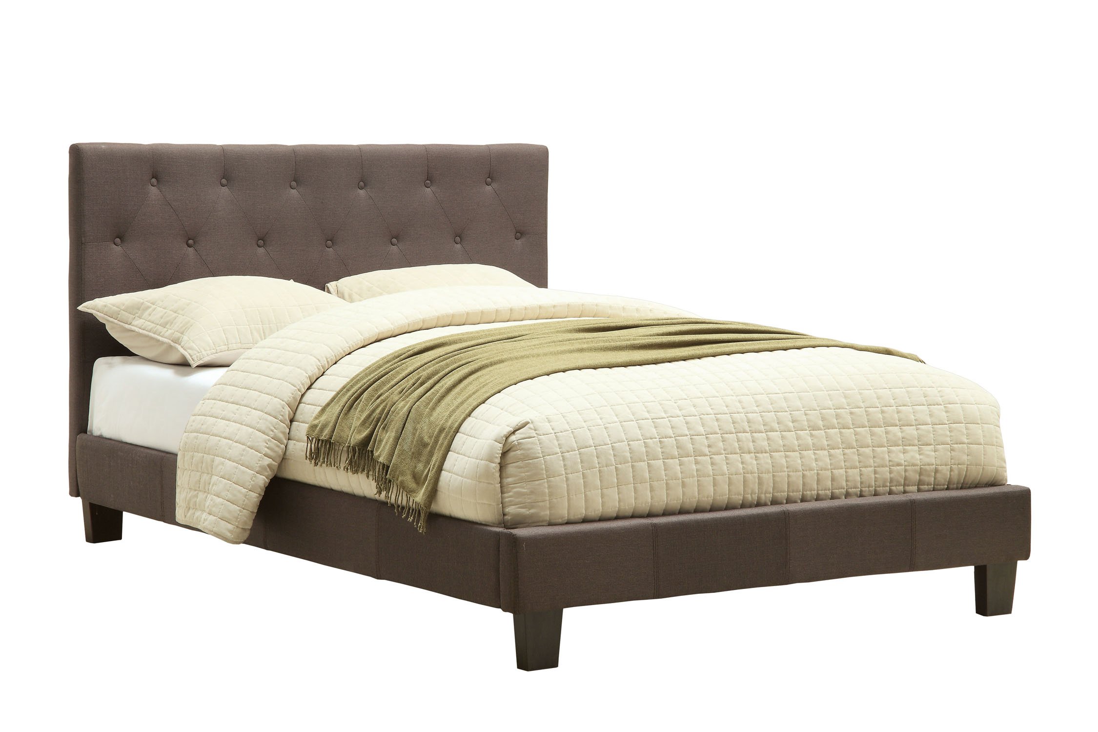 Furniture of America Roy Fabric Gray Full Platform Bed Frame - Queen Size Modern Upholstered Bed with Wooden Slats for Support | Perfect for Small Spaces, Guest Rooms & Minimalist Bedroom Decor