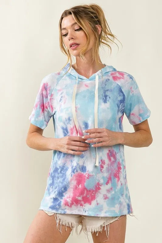 BiBi Tie Dye Terry Hoodie with Adjustable Drawstring - Soft Cotton Pullover for Women | Perfect for Casual Wear, Yoga, and Outdoor Activities