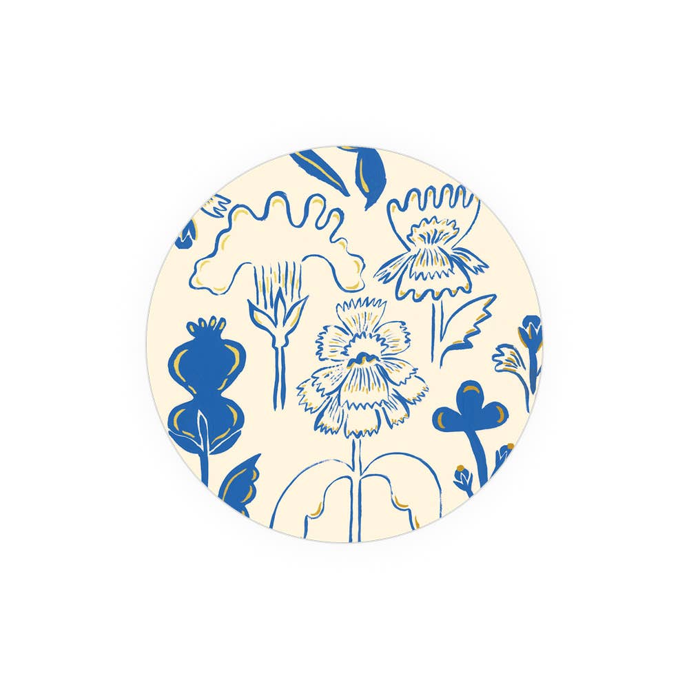 Blue Flower Seedlings Coaster Set - 4 Pack Absorbent Ceramic Coasters for Plants & Home Decor - Perfect for Coffee Tables, Garden Parties, and Housewarming Gifts