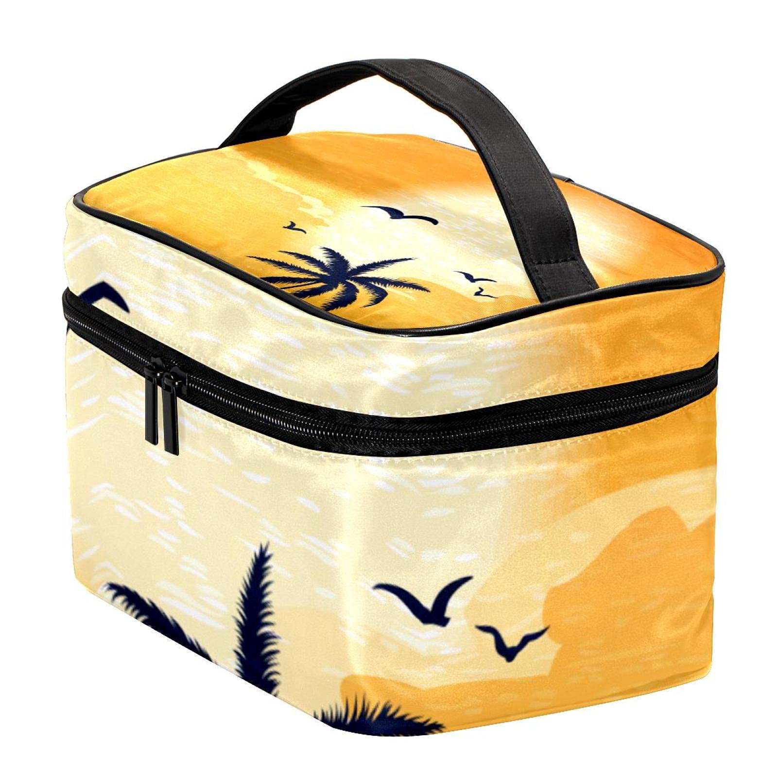 **Premium Sunset Beach Surfboard Print Large Cosmetic Bag - Waterproof Travel Makeup Case Organizer with Zipper for Women & Girls - Perfect for Beach Trips, Gym, and Vacation Essentials**